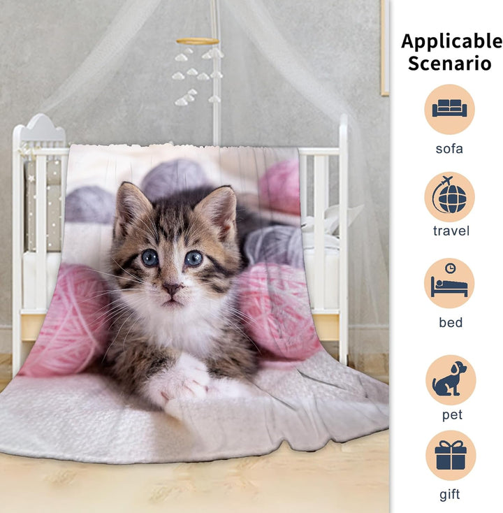 Katzemotiv Kuscheldecke für Kinder, Katzen Flanell Decke,Kinderdecke Katzemotiv Flauschige Plüsch De