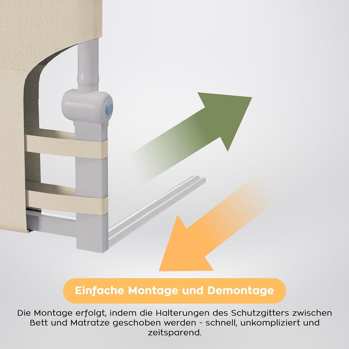 TULANO Cover 30 Bettgitter 200 cm, Rausfallschutz für Kinderbett, Klappbar 180°, Zwei Höhen, Atmungs