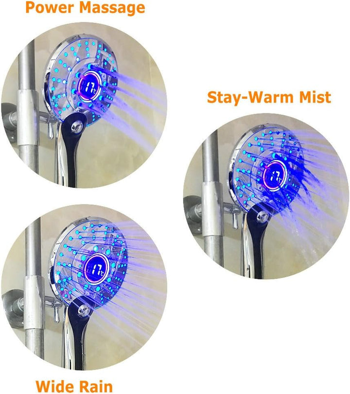 GuDoQi LED Duschkopf, 3 Farben Farbwechsel Temperaturregelung, 3 Strahlarten, Digitale Temperaturanz