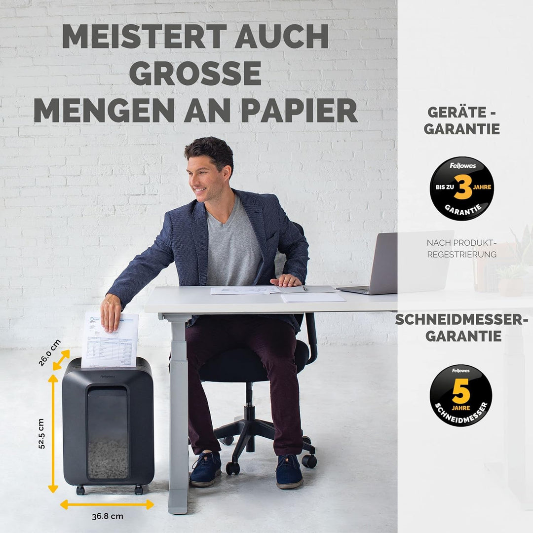 Fellowes Aktenvernichter 12 Blatt Partikelschnitt (P4), Papierschredder für Büro, Homeoffice, Powers