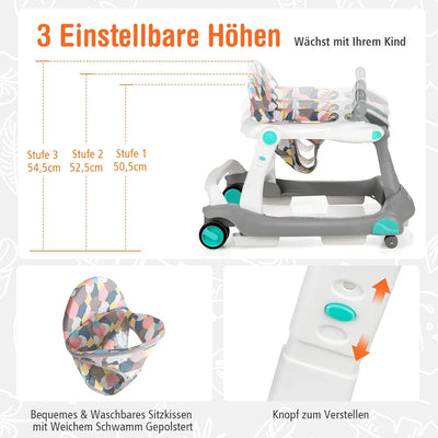 GOPLUS 2 in 1 Faltbarer Lauflernhilfe, Höhenverstellbare Lauflernwagen mit Licht, Musik & Einstellba