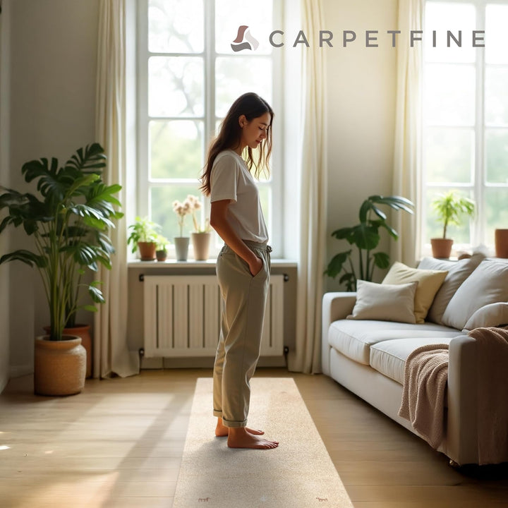 carpetfine Wollteppich Gabbeh Uni Läufer Beige 60x180 cm | Moderner Teppich für Wohn- und Schlafzimm
