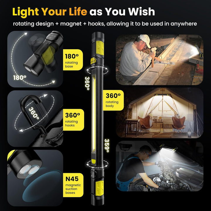 ETOOLAB LED Werkstattlampe, LED Arbeitsleuchte, Echte 1200lm, Motorraumleuchte mit starkem Magneten,