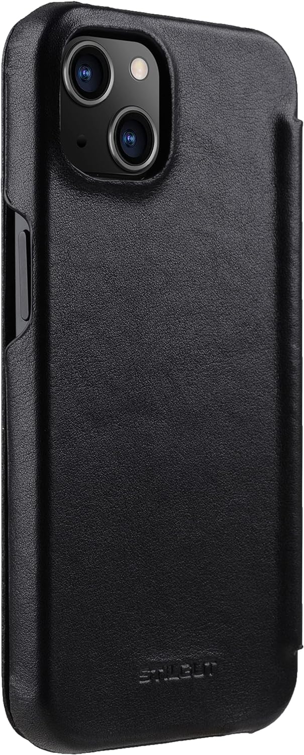 STILGUT Book Case kompatibel mit iPhone 13 Mini (5.4“) Hülle aus Leder zum Klappen, Klapphülle, Hand
