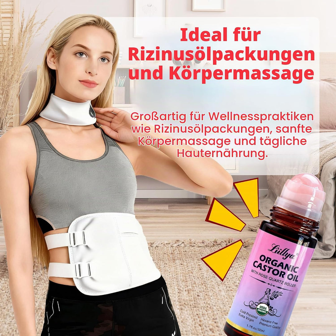 rizinusöl kaltgepresst bio Roll On mit Rosenquarz – Castor Oil Organic 100% Rein, Hexanfrei, Natürli