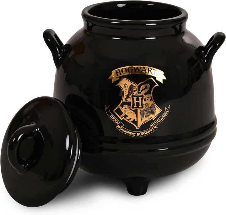 Elbenwald Harry Potter Hogwarts Kessel Keksdose - mit Hogwarts Schule Wappenmotiv Keramik Schwarz, H
