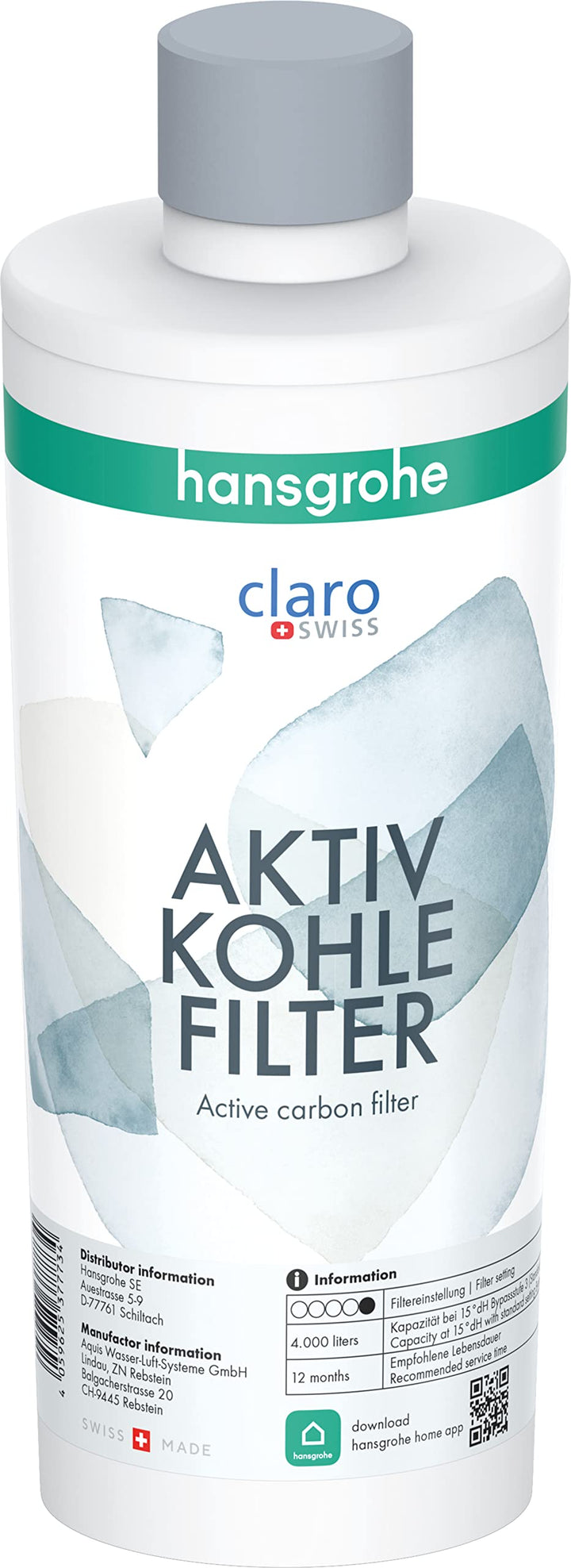 hansgrohe Filter Aktivkohle, Filterkartusche für Aqittura M91, Wasserfilter, Ersatzfilter, Filterkap