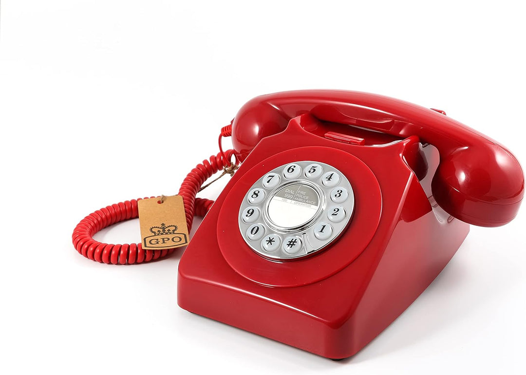 GPO 746 Retro Festnetztelefon im Stil der 70er Jahre mit Druckknopf-authentischer Klingelton- Rot Ro