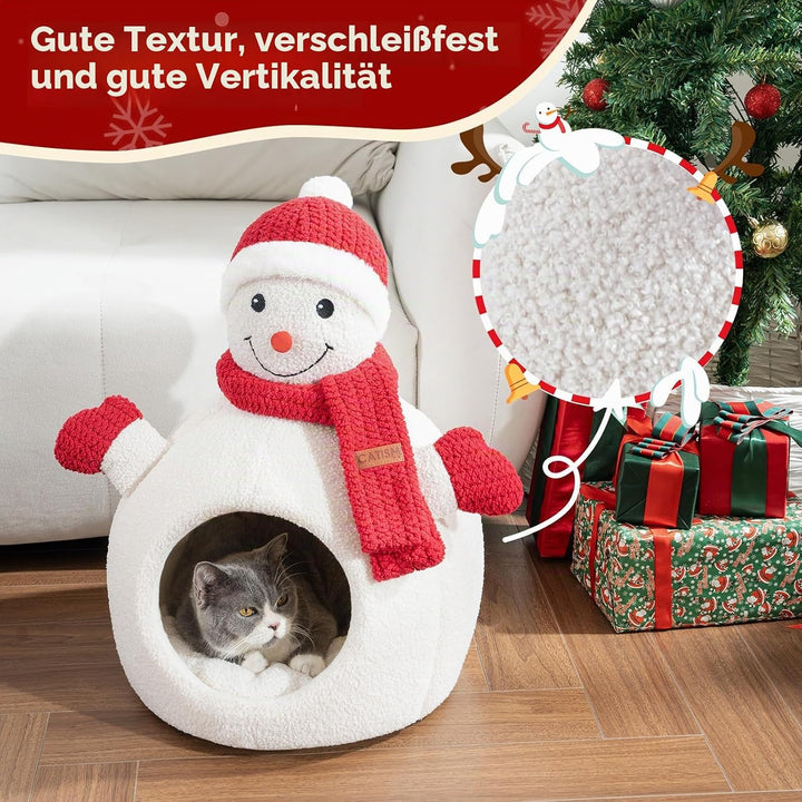 CATISM Weihnachten Katzenhöhle - 42 x 42 x 55 cm Katzenbett für Indoor-Katzen, Niedliche Schneemann