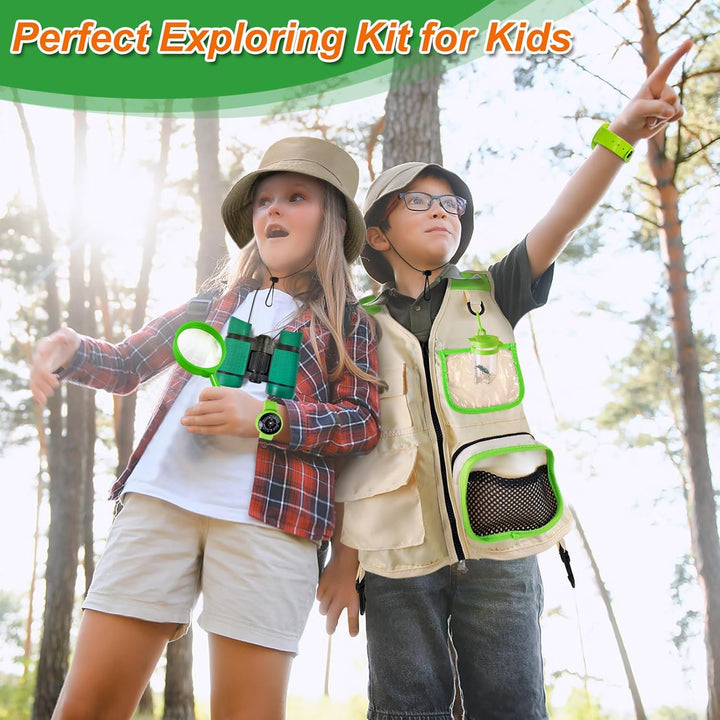 Forscherset für Kinder, Exploration Spielzeug mit Weste, Hut, Rucksack und Kindern Fernglas, Kindern