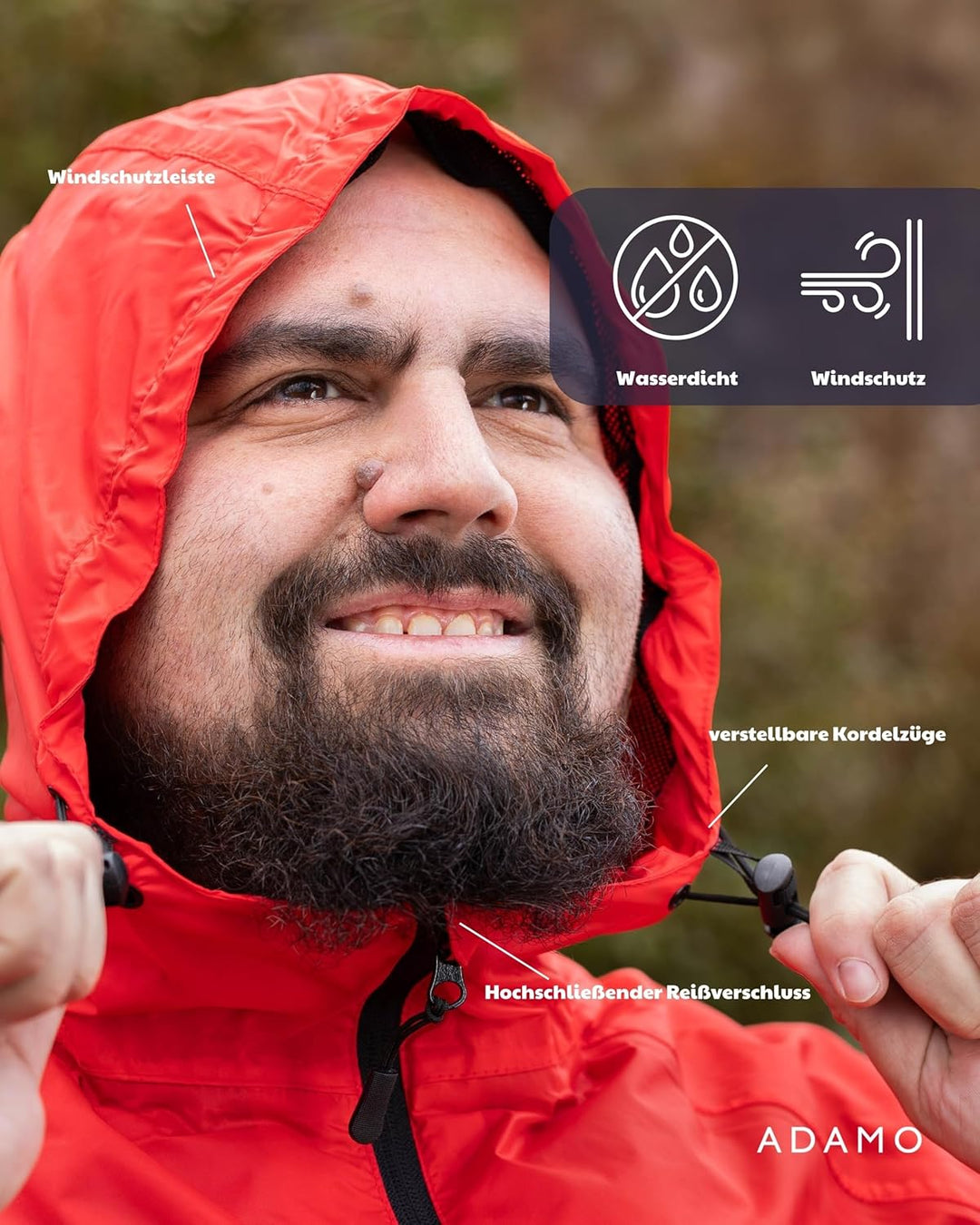 ADAMO Regenjacke Herren wasserdicht atmungsaktiv, Outdoor Jacke in Übergrösse mit Kapuze aus 100% sc