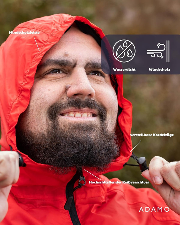 ADAMO Regenjacke Herren wasserdicht atmungsaktiv, Outdoor Jacke in Übergrösse mit Kapuze aus 100% sc