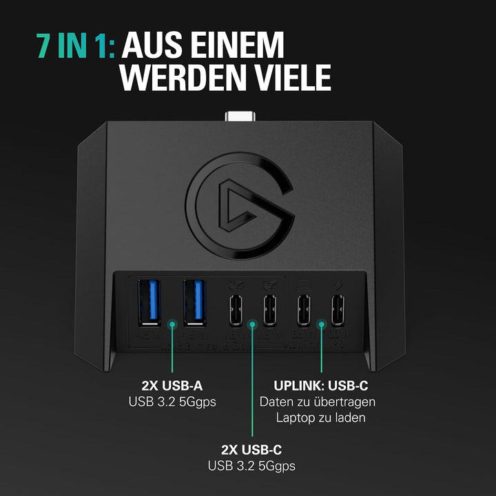 Elgato USB Hub – Für Stream Deck +, 2 USB-C-Anschlüsse/2 USB-A-Anschlüsse, Stromversorgung, SD-/micr
