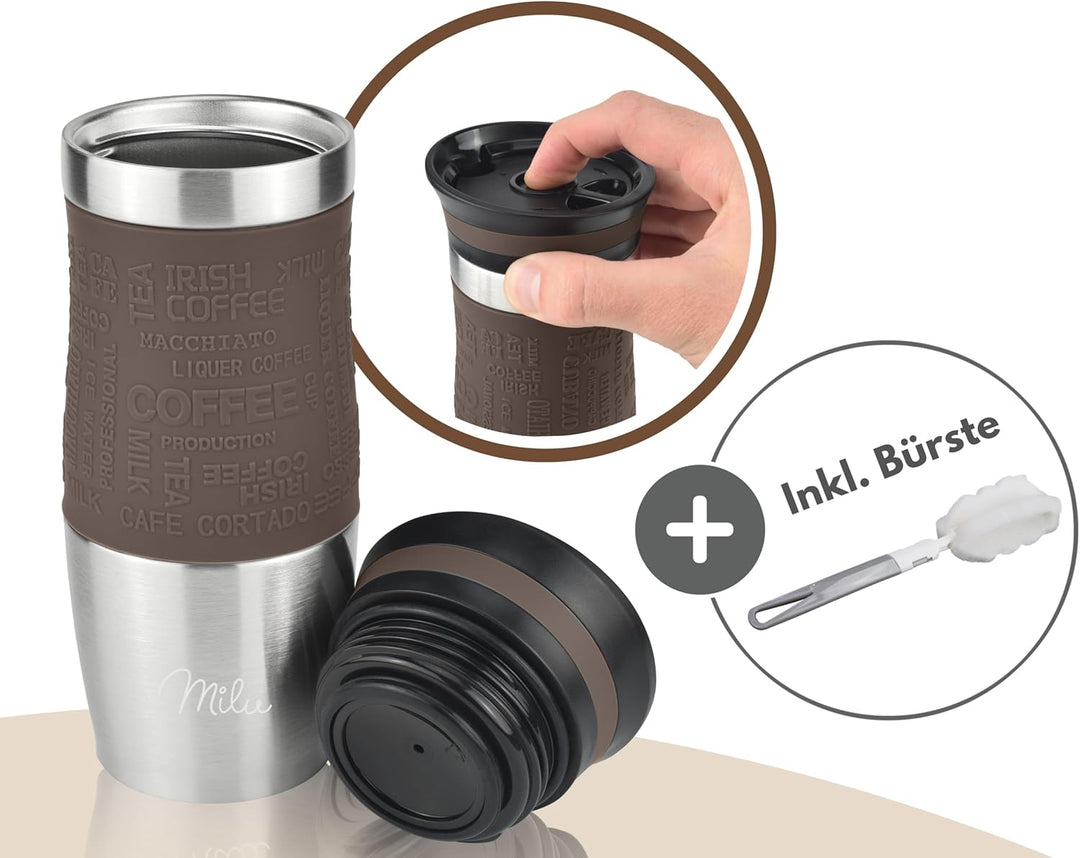 Milu Thermobecher Kaffee to go 370ml, 450ml Isolierbecher Kaffeebecher - 100% Auslaufsicher - Trinkb