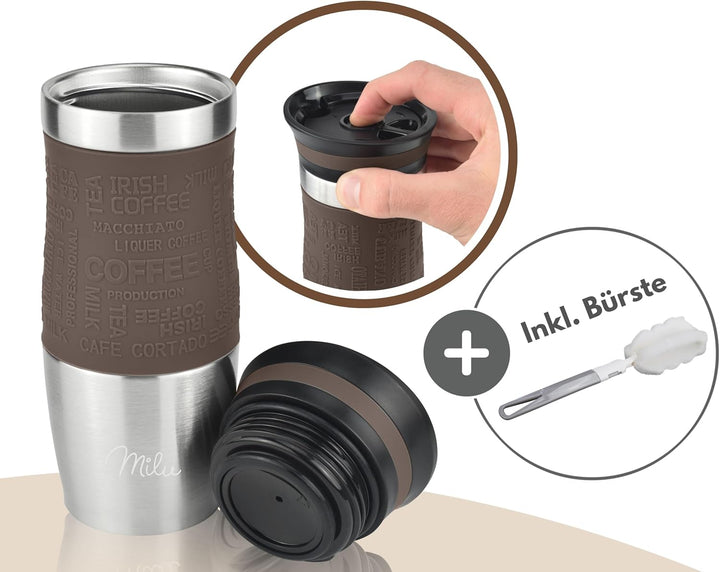 Milu Thermobecher Kaffee to go 370ml, 450ml Isolierbecher Kaffeebecher - 100% Auslaufsicher - Trinkb