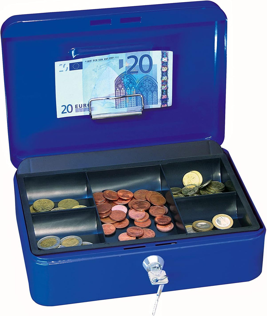 Wedo 145303H Geldkassette (aus pulverbeschichtetem Stahl, versenkbarer Griff, Geldnoten- und Belegek