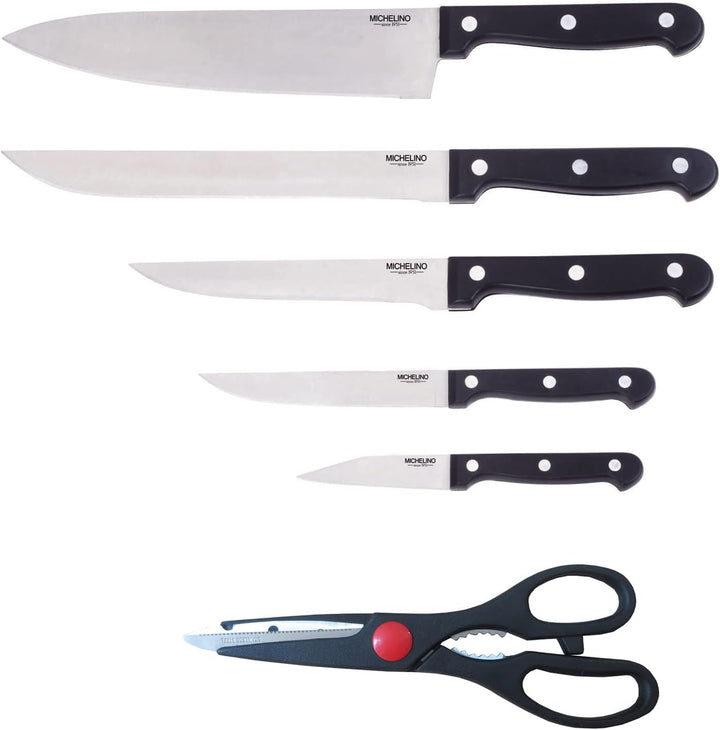 Michelino Holz-Messerblock 7 tlg. Messerset Holzblock 11239 Messerset schwarze Griffe