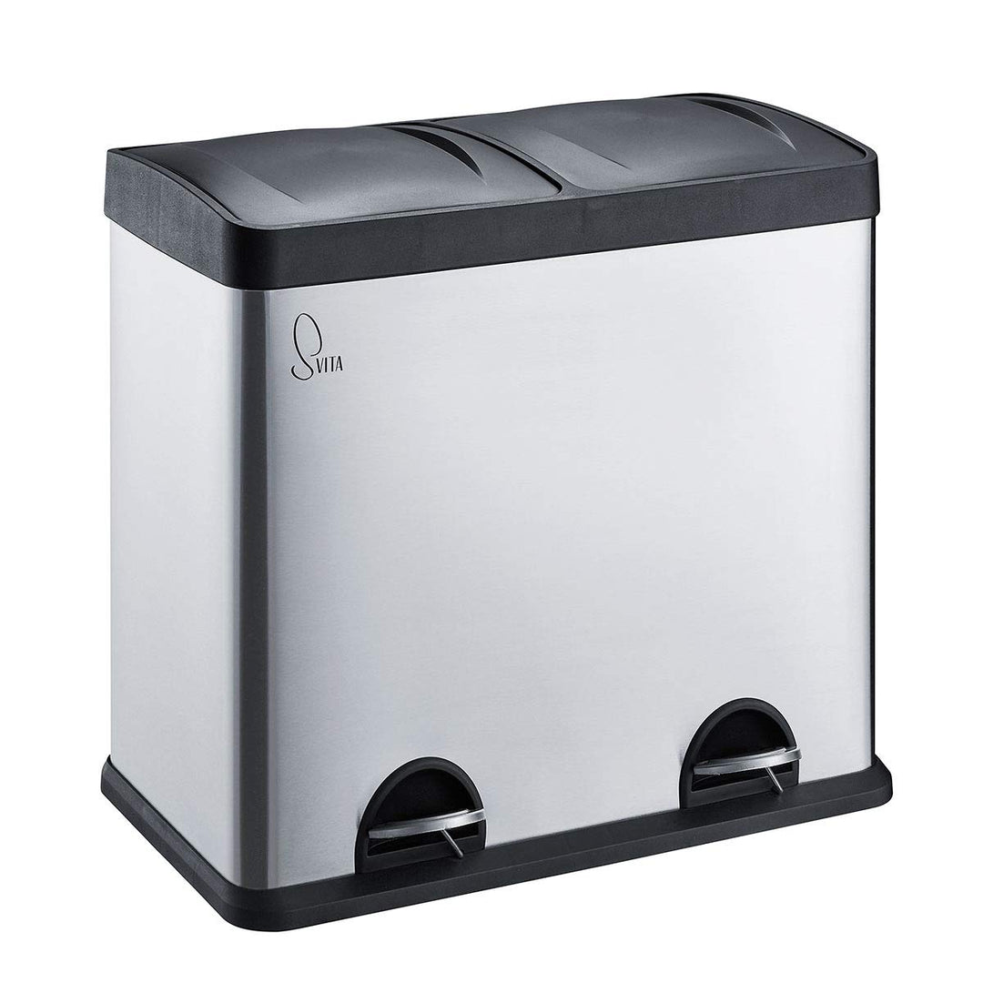 SVITA T2X24 Edelstahl Mülleimer 48 Liter Silber 2 x 24L Treteimer Abfalleimer Mülltrennung mit