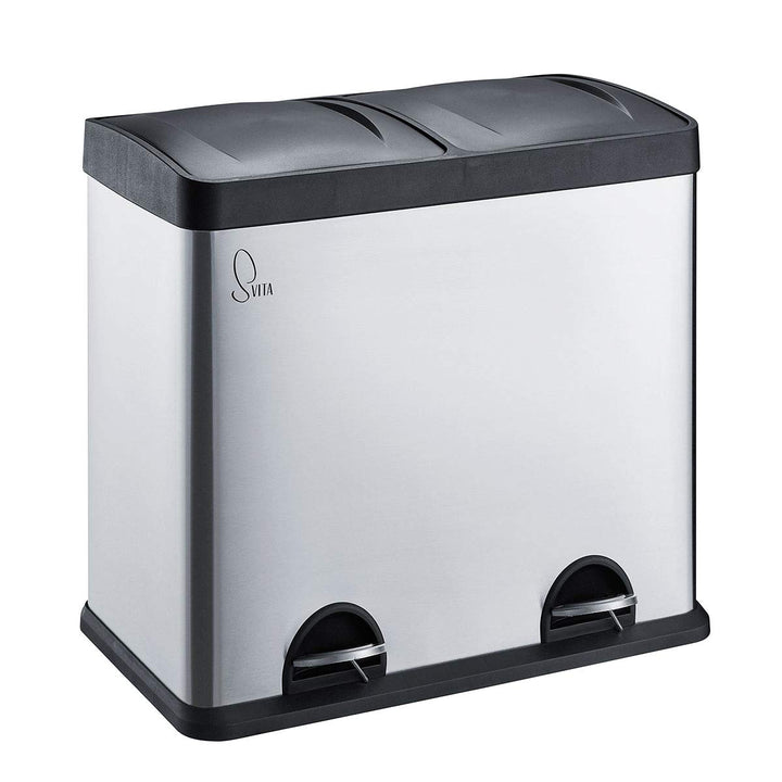 SVITA T2X24 Edelstahl Mülleimer 48 Liter Silber 2 x 24L Treteimer Abfalleimer Mülltrennung mit