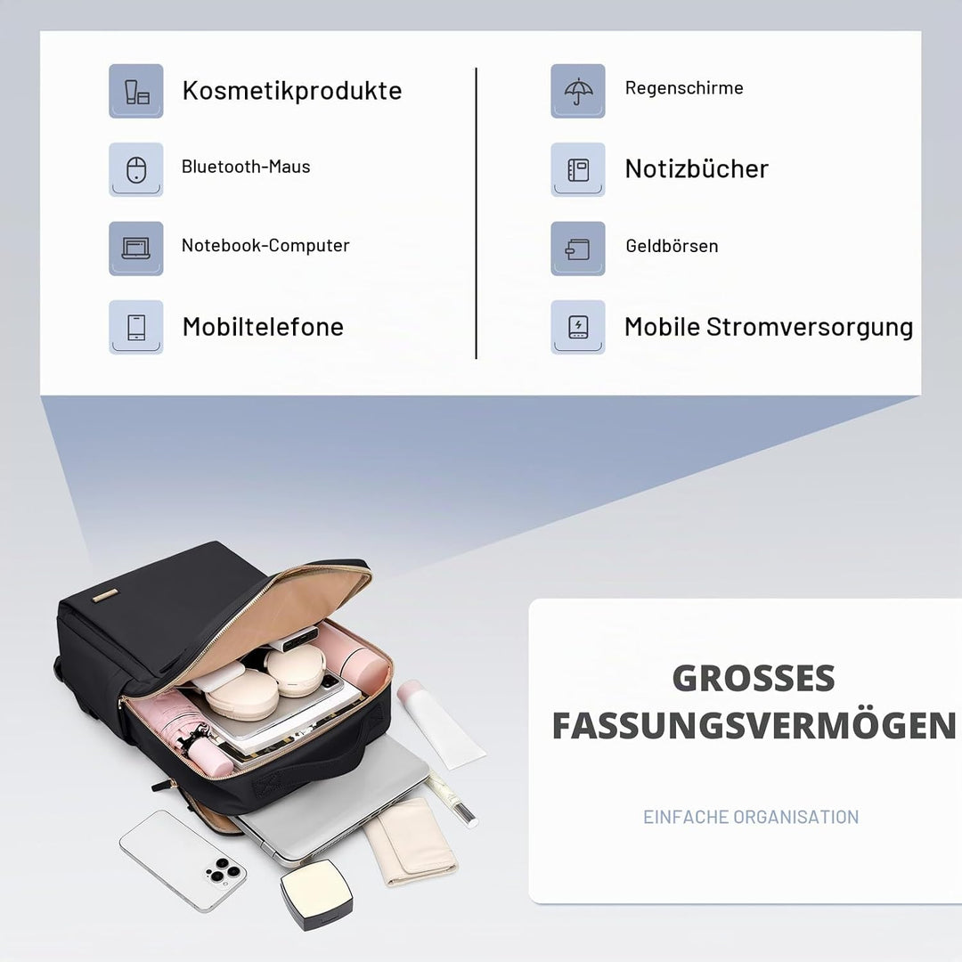 Rucksack Damen Laptop Reise Schulrucksack 15.6 Zoll mit Laptopfach, Wasserdicht Multifunktionaler Lä