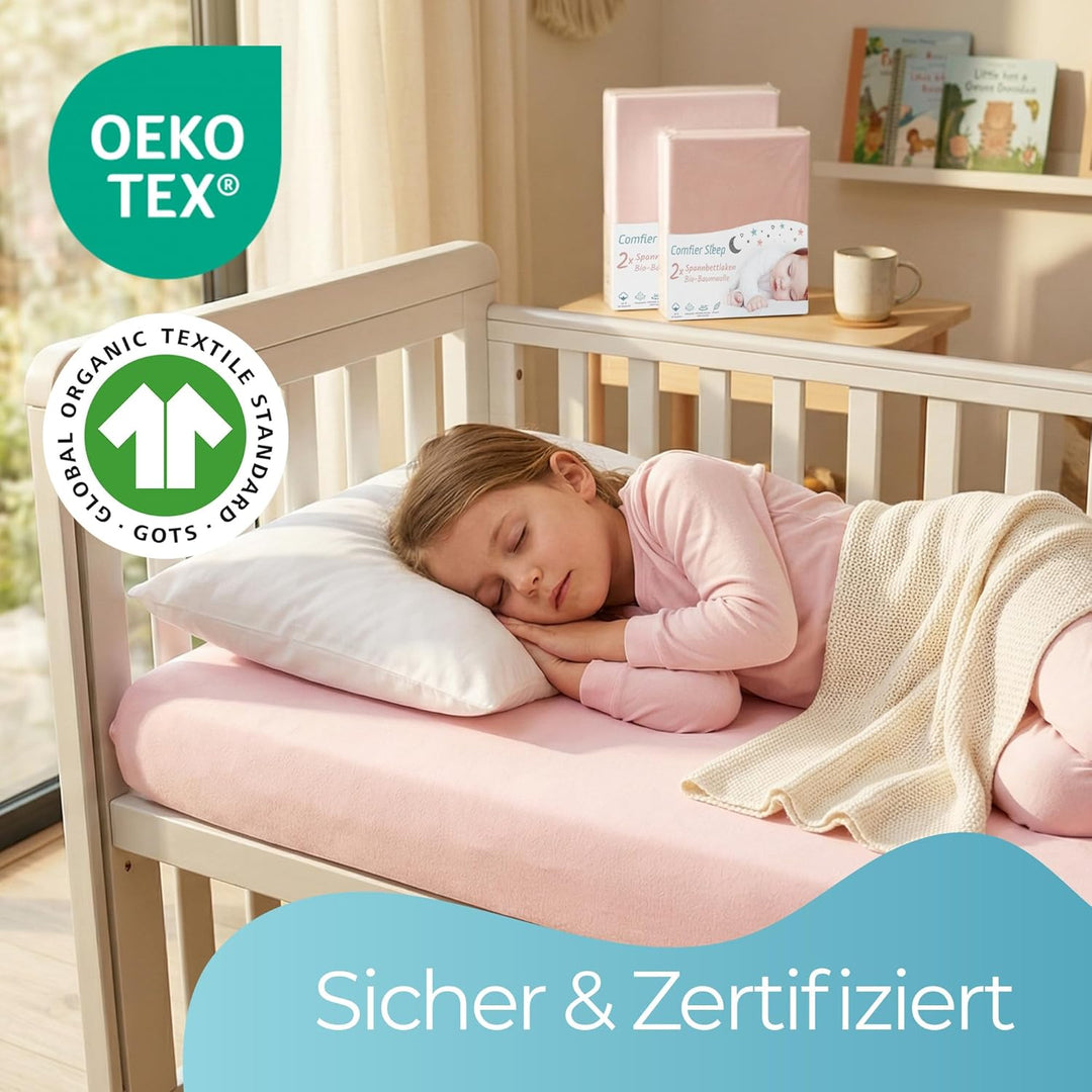 Spannbettlaken 70x140 aus 100% komplett natürlicher Bio-Baumwolle bettlaken 70 x 140 Baby in Rosa Fa