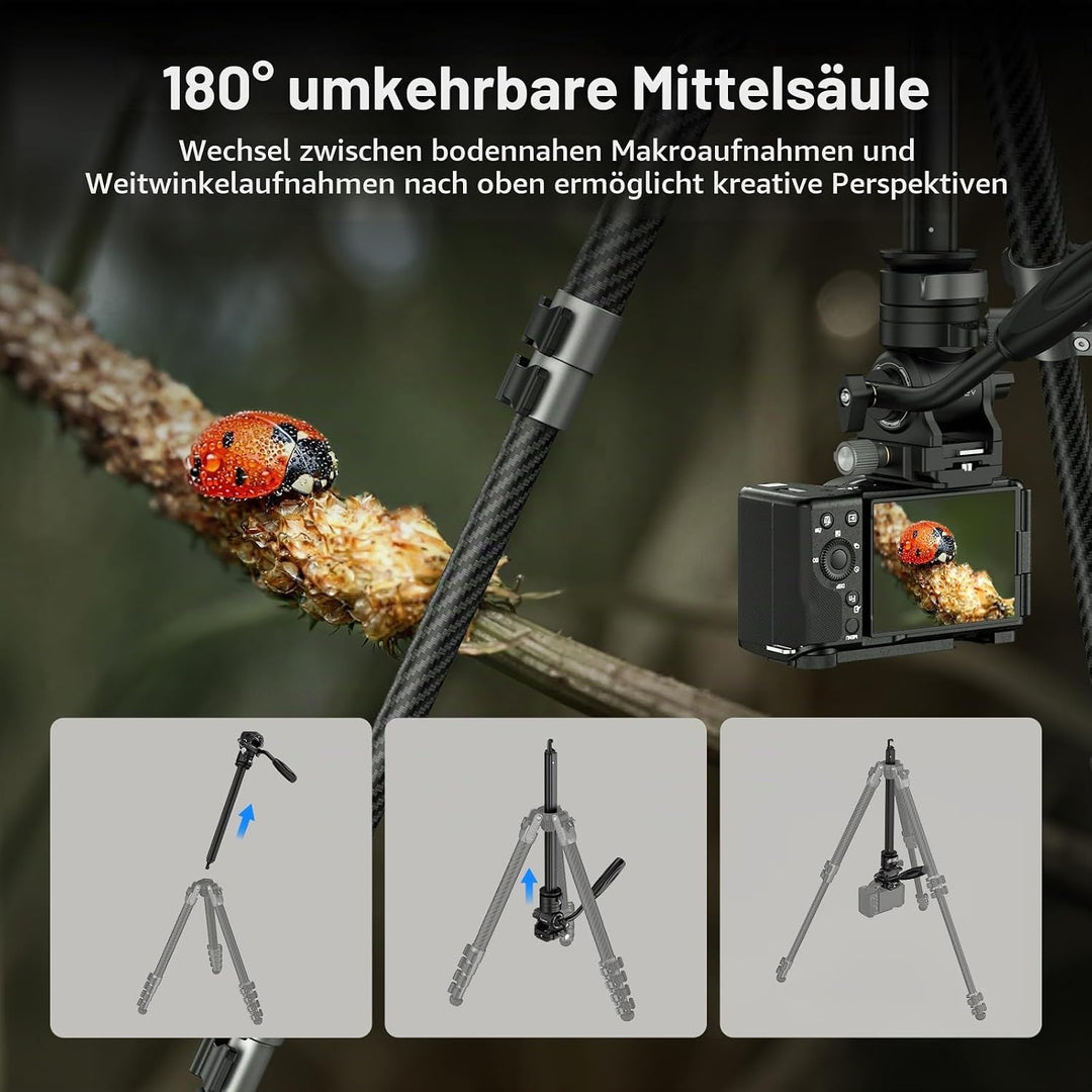 SMALLRIG 63" Tragbares Reisestativ für iPhone und Kamera, 160cm Carbonfaser-Videostativ mit Kompakte