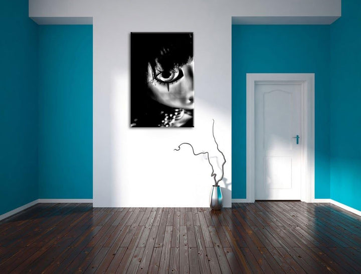 Pixxprint düstere Pullip mit Augen / 100x70cm Leinwandbild bespannt auf Holzrahmen/Wandbild Kunstdru