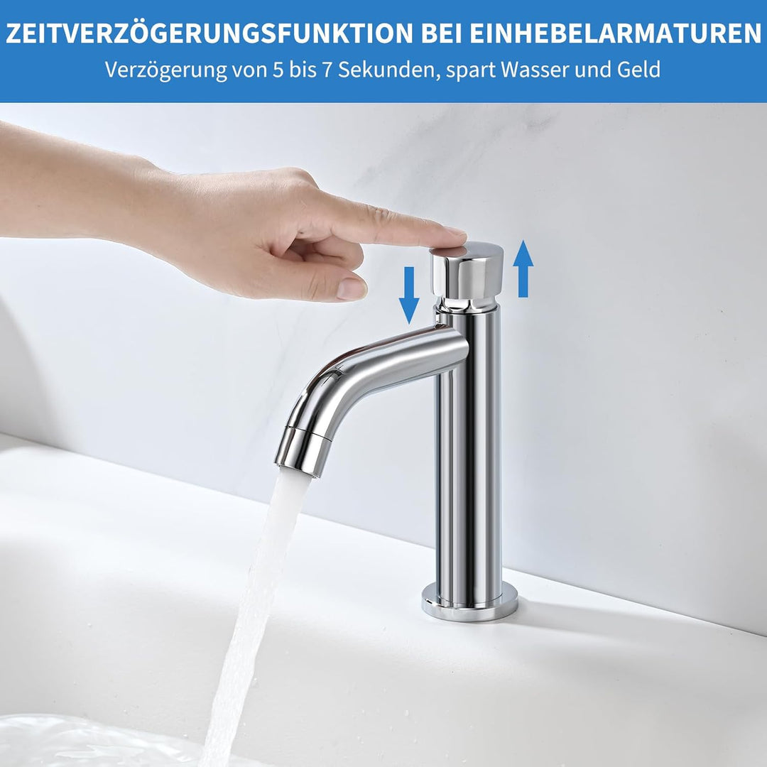 Wasserhahn Druckknopf, Waschbeckenhahn mit Verzögerung, Waschtischmischer Wasserhahn Kaltwasser für