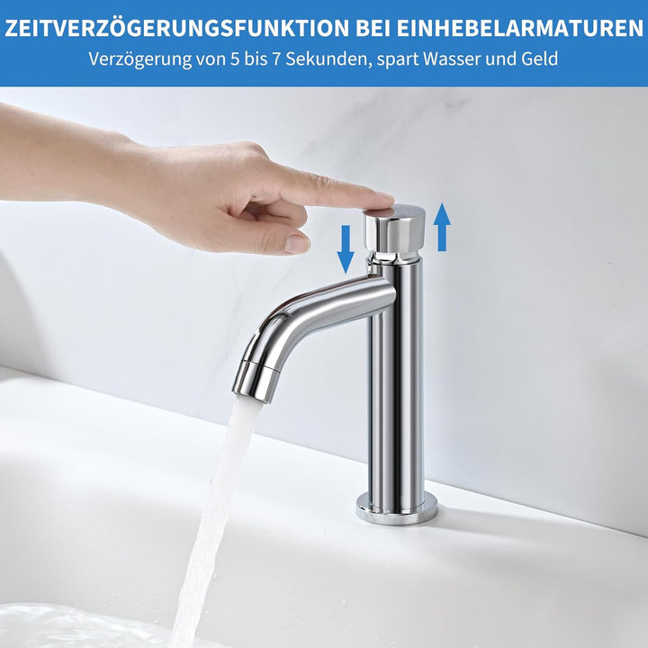 Wasserhahn Druckknopf, Waschbeckenhahn mit Verzögerung, Waschtischmischer Wasserhahn Kaltwasser für