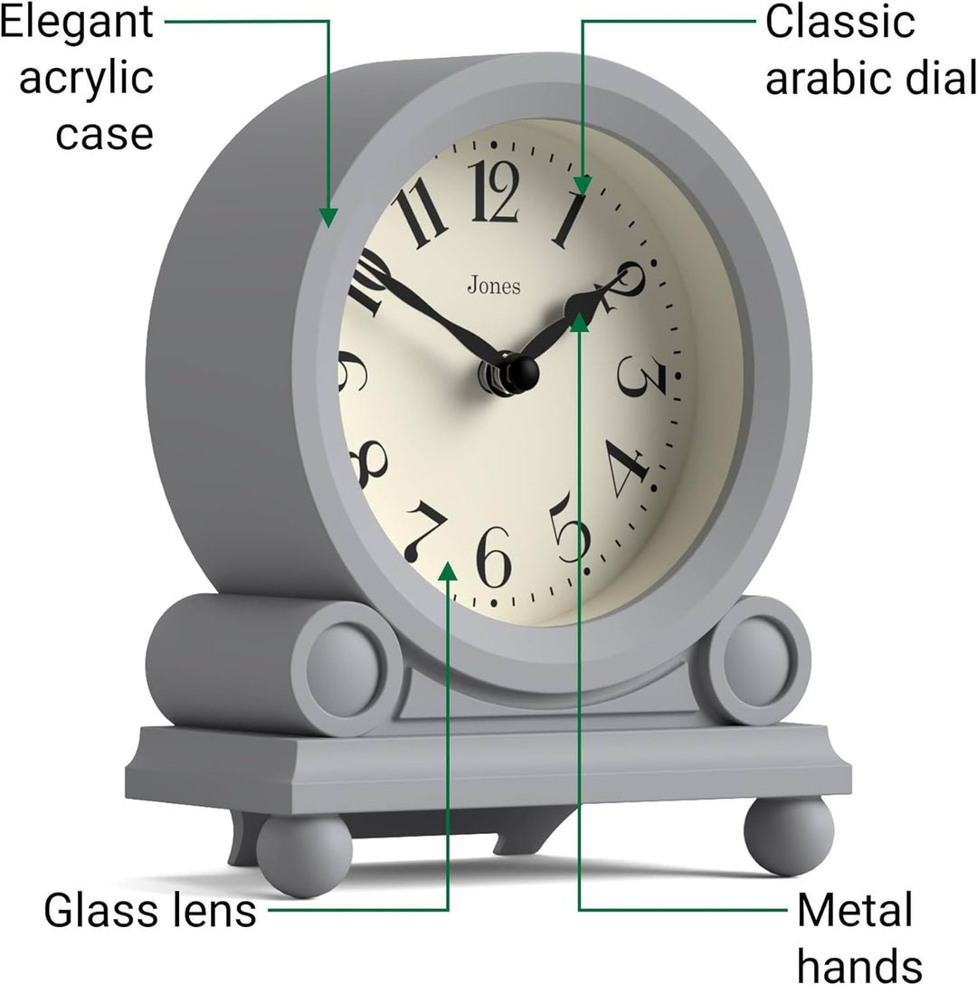 JONES CLOCKS® Maida Vale kaminuhr | Kleine traditionelle schreibtischuhr | Grau | Hübsch und charman