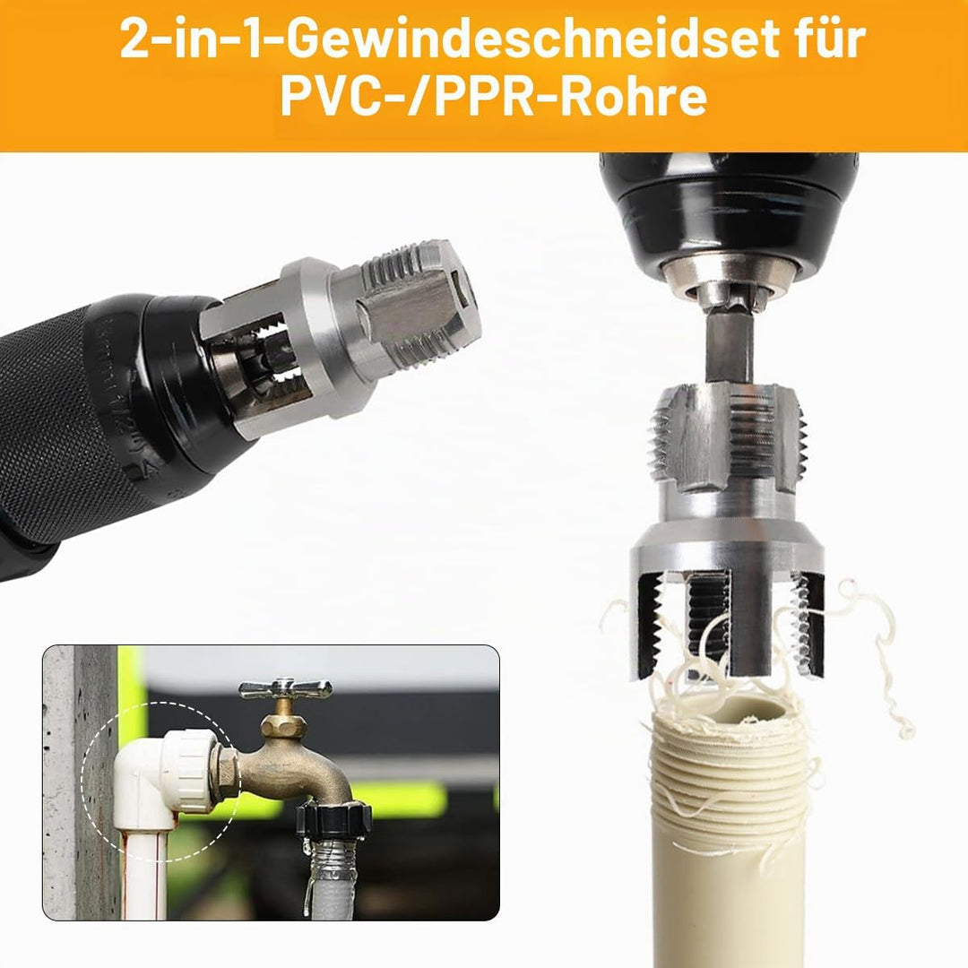 2 in 1 Gewindeschneider für Rohre aus PVC/PPR, 2 Stück integriertes Werkzeug für Innen- und Aussenge