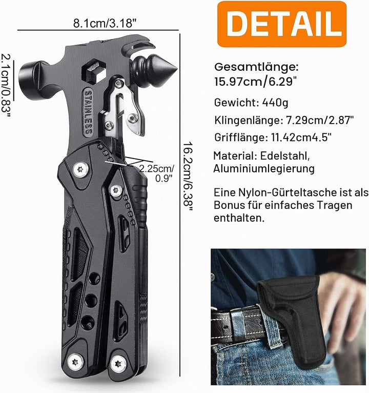 WayinTop Werkzeug Geschenke für Männer, 37 in 1 Taschenwerkzeug Multi-Tool Hammer mit Schneeflocken