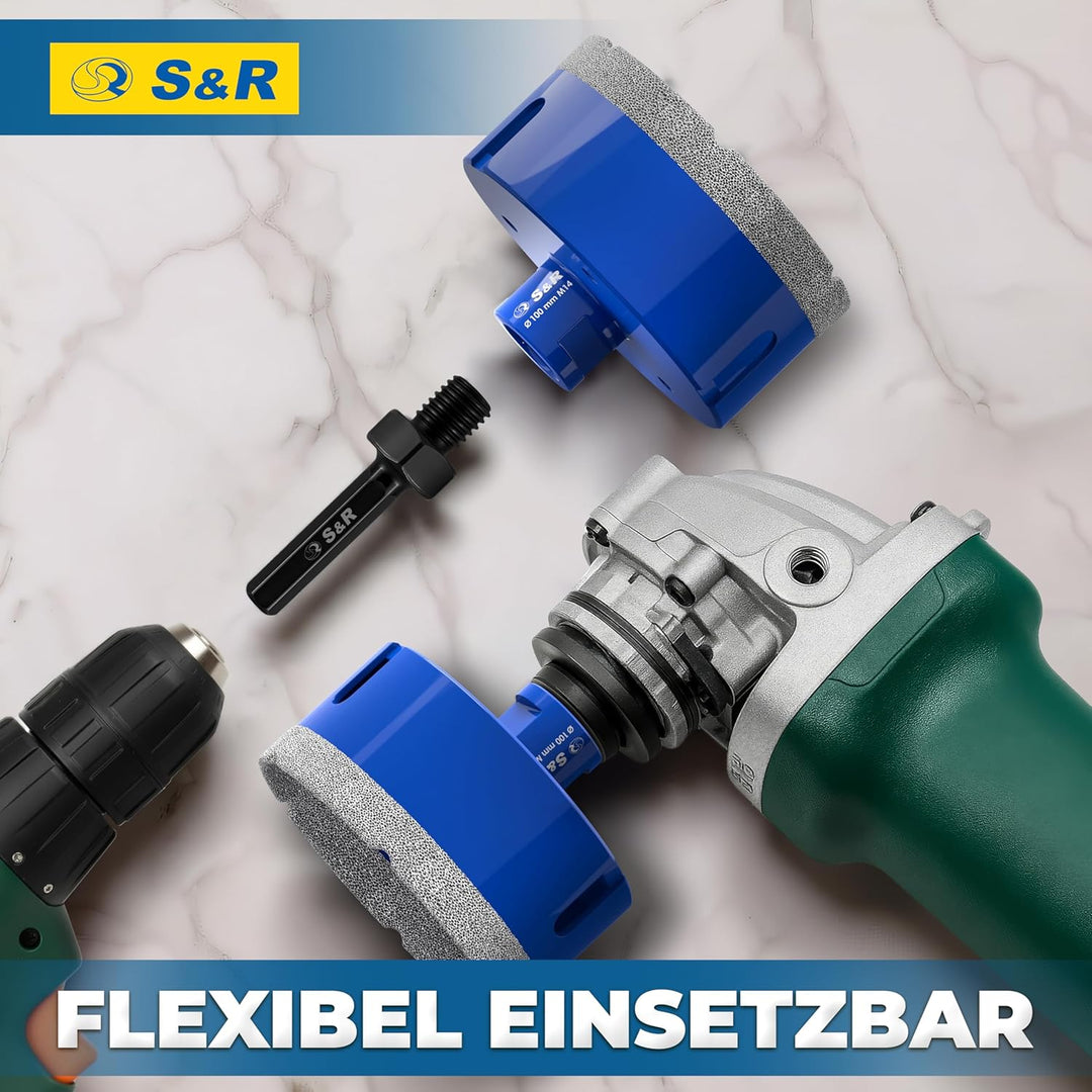 S&R Professional Diamant Fliesenbohrer 100 mm, Lochsäge für Fliesen M14 Gewinde, Diamant Bohrer Flie