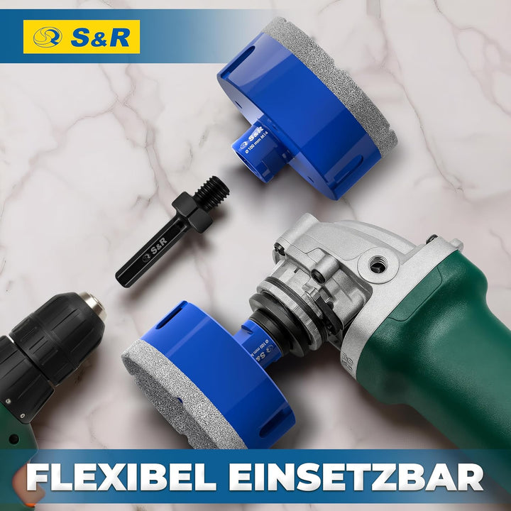 S&R Professional Diamant Fliesenbohrer 100 mm, Lochsäge für Fliesen M14 Gewinde, Diamant Bohrer Flie