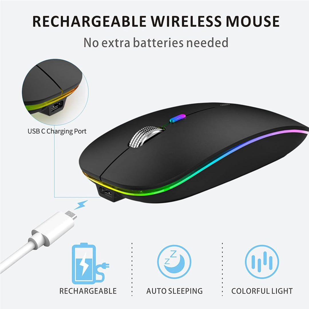 Uiosmuph G12 Maus Kabellos, LED 2.4G Leise Funkmaus Wiederaufladbar Wireless Mousemit Nano USB Empfä