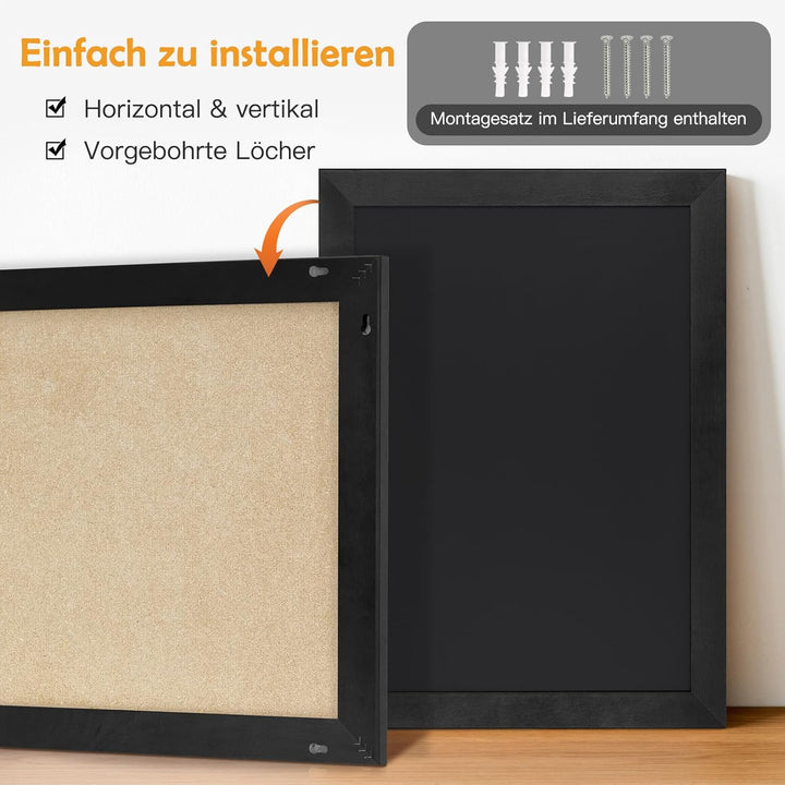 DOLLAR BOSS Magnetische Kreidetafel 90x60 cm, Magnettafel Schwarz mit Rahmen aus massivem Kiefernhol