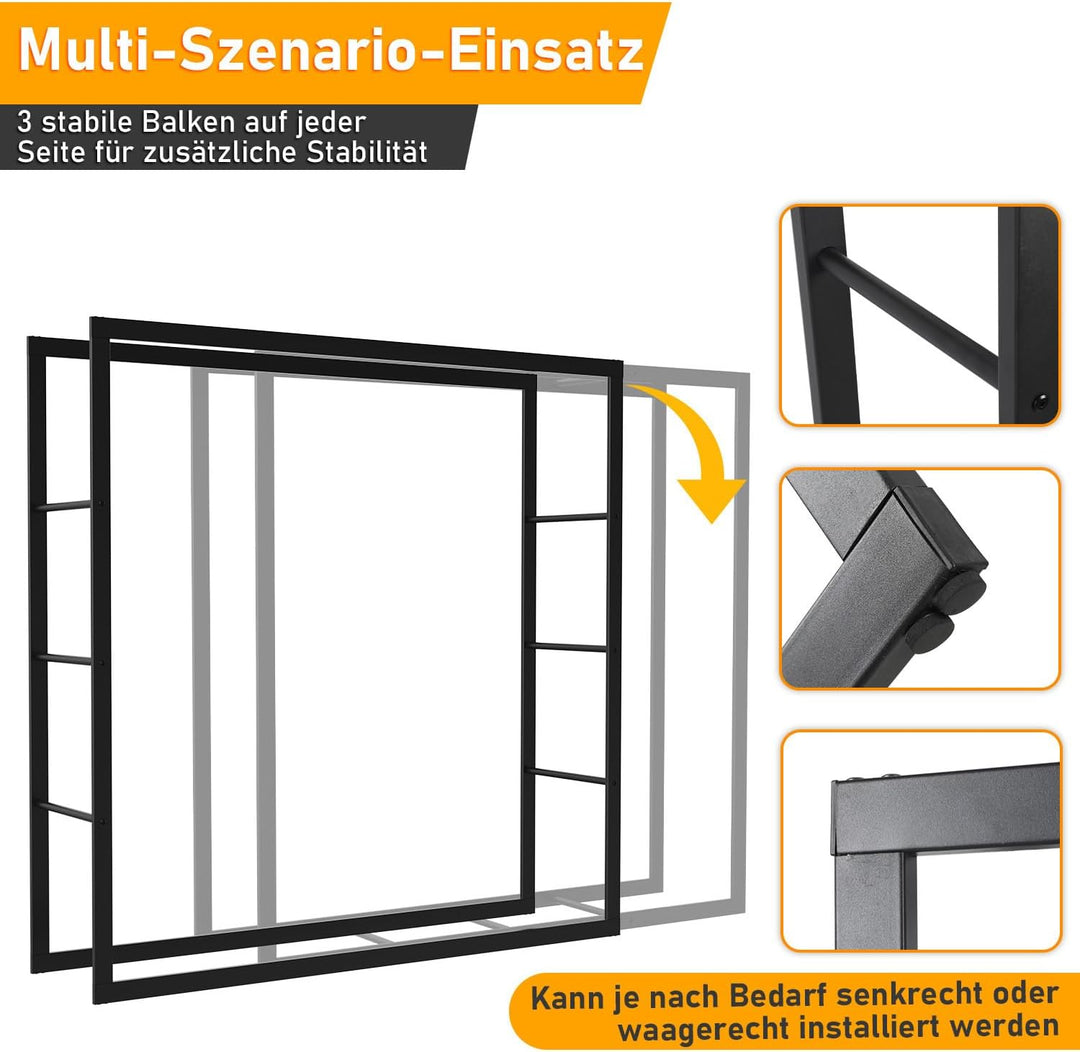 Ikodm kaminholzregal Innen und Aussen, Metall Brennholzregal aussen 100 x 25 x 100CM, Holzstapelhilf
