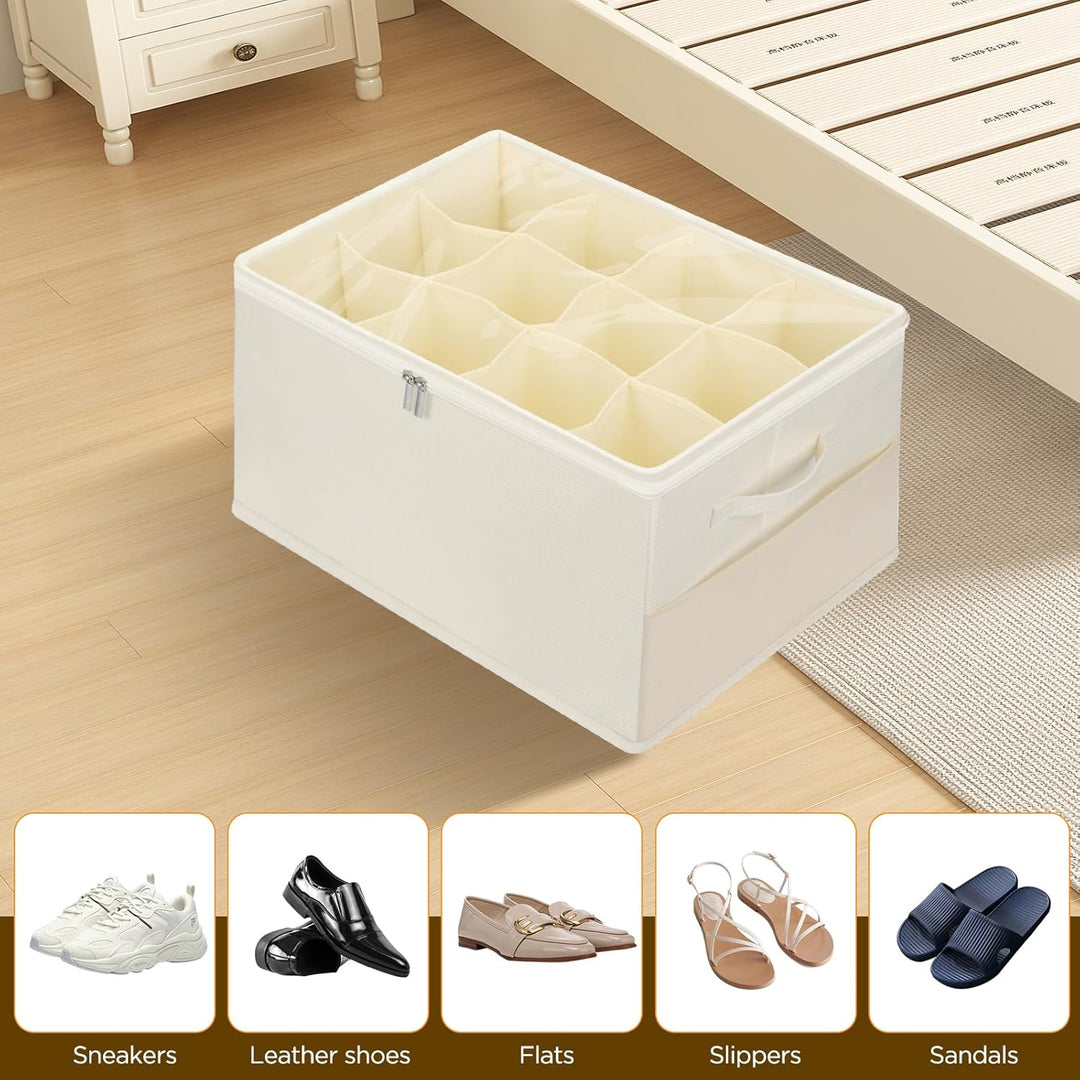 Romon Schuhorganizer, Beige, Passt 12 Paar Schuhe, Schuhbox mit Durchsichtigem Deckel und Henkeln, V