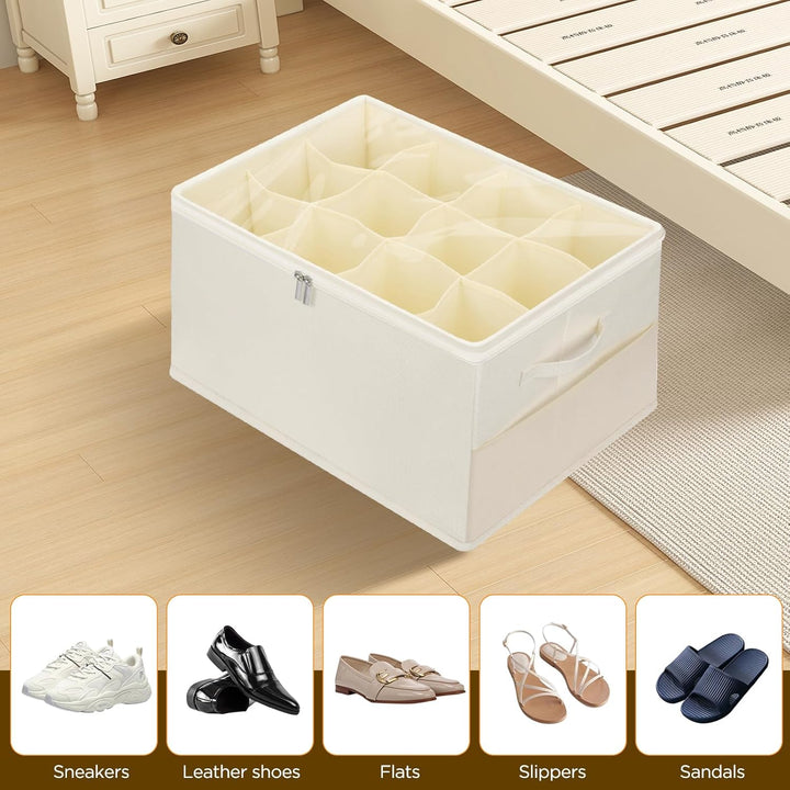 Romon Schuhorganizer, Beige, Passt 12 Paar Schuhe, Schuhbox mit Durchsichtigem Deckel und Henkeln, V