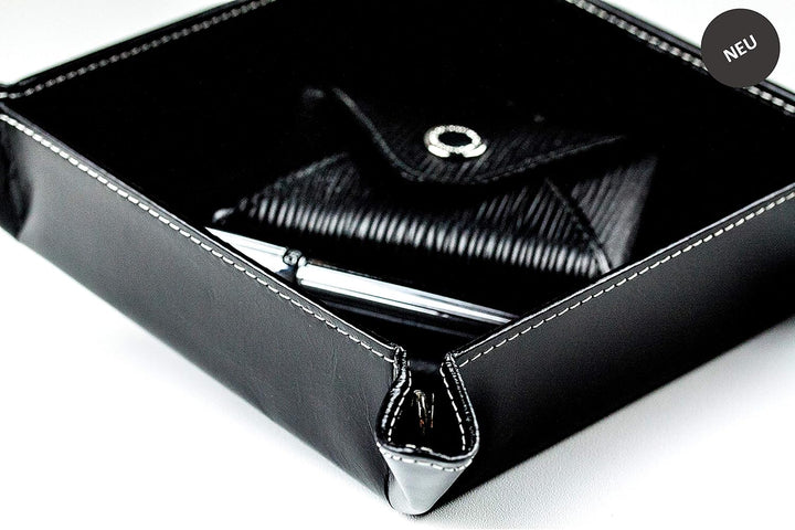 DELMON VARONE - Personalisierbarer Taschenleerer aus Premium Leder Anilin schwarz, Schlüsselschale i
