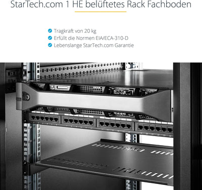 StarTech.com 1HE Fachboden - 1U perforiertes Universal-Rack-Montage-Server-Rack-Regal für 19 Zoll Ne