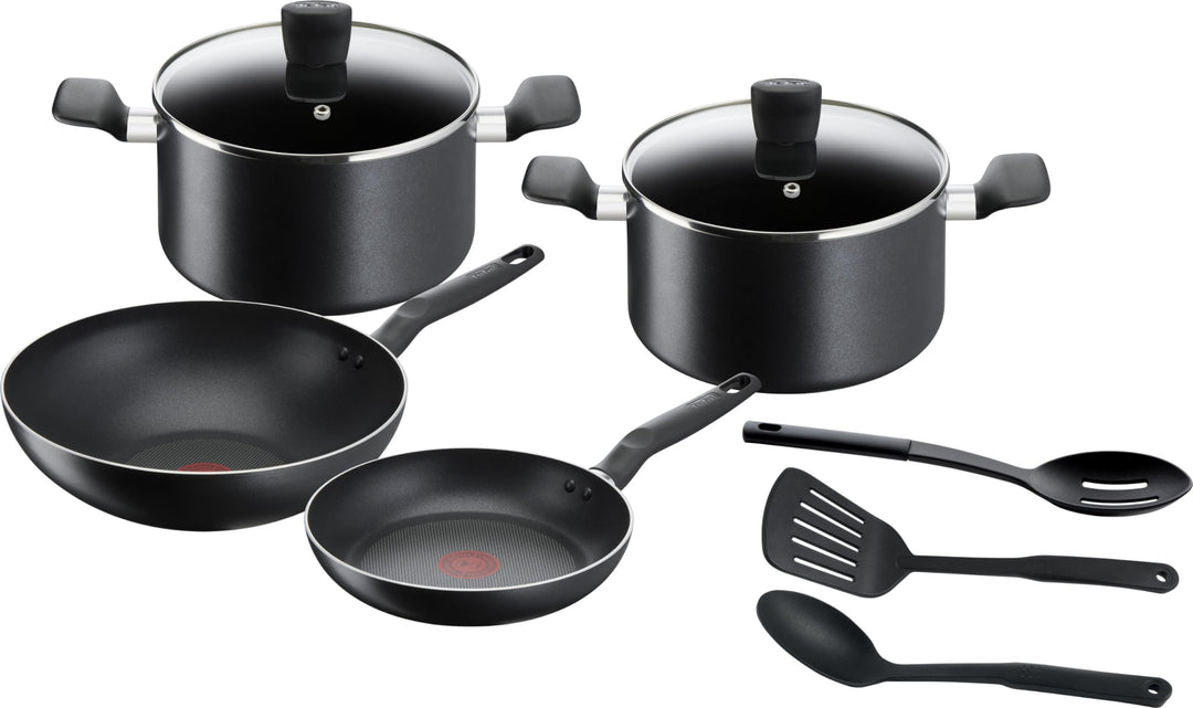 Tefal Super Cook B459S984 Kochgeschirr, 9-teilig, Pfanne 24 cm + Wok 28 cm + Kochtöpfe 22/24 cm + Ko