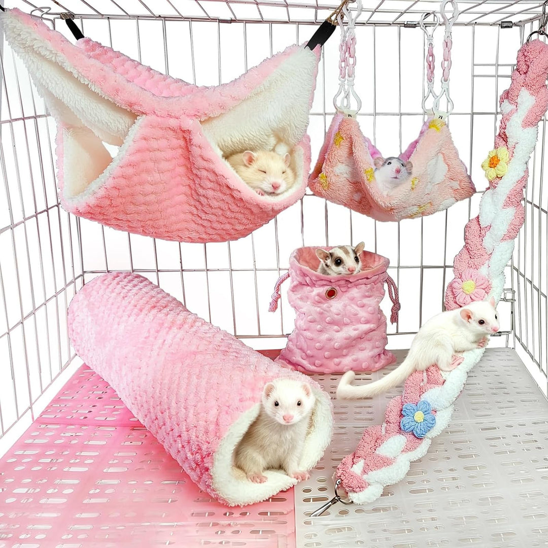 5 Stück Meerschweinchen Hängematte für Ratten Frettchen Hängematte für Kleintier Weich Warmes Fleece