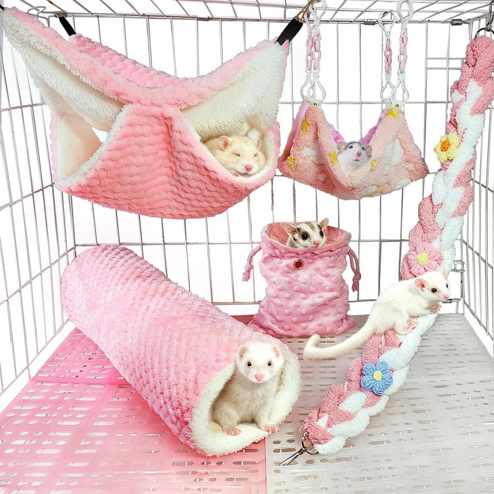 5 Stück Meerschweinchen Hängematte für Ratten Frettchen Hängematte für Kleintier Weich Warmes Fleece