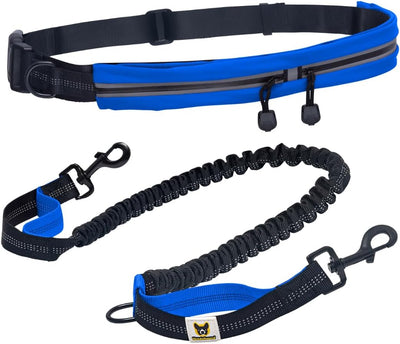 Hundefreund Joggingleine mit Bauchgurt | Blaue Freihandleine mit Dehnung und Ruckdämpfung für mittle