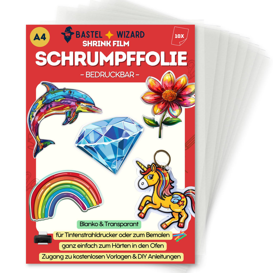 BastelWizard - Premium Schrumpffolie zum Basteln - 10 Schrumpffolie bedruckbar - DIN A4 Bastelfolie