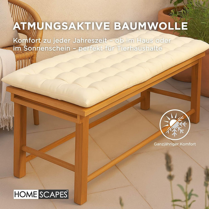 Homescapes 3-Sitzer Bankauflage, Creme-weiss, Sitzkissen für Bänke und Gartenbänke mit Bezug aus 100