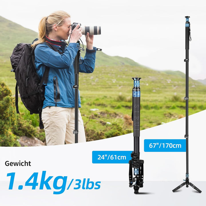 SIRUI AM-404FL Kamera Wanderstock Einbeinstativ Monopod mit Standfuss,190 cm Aluminium Stativ, innov