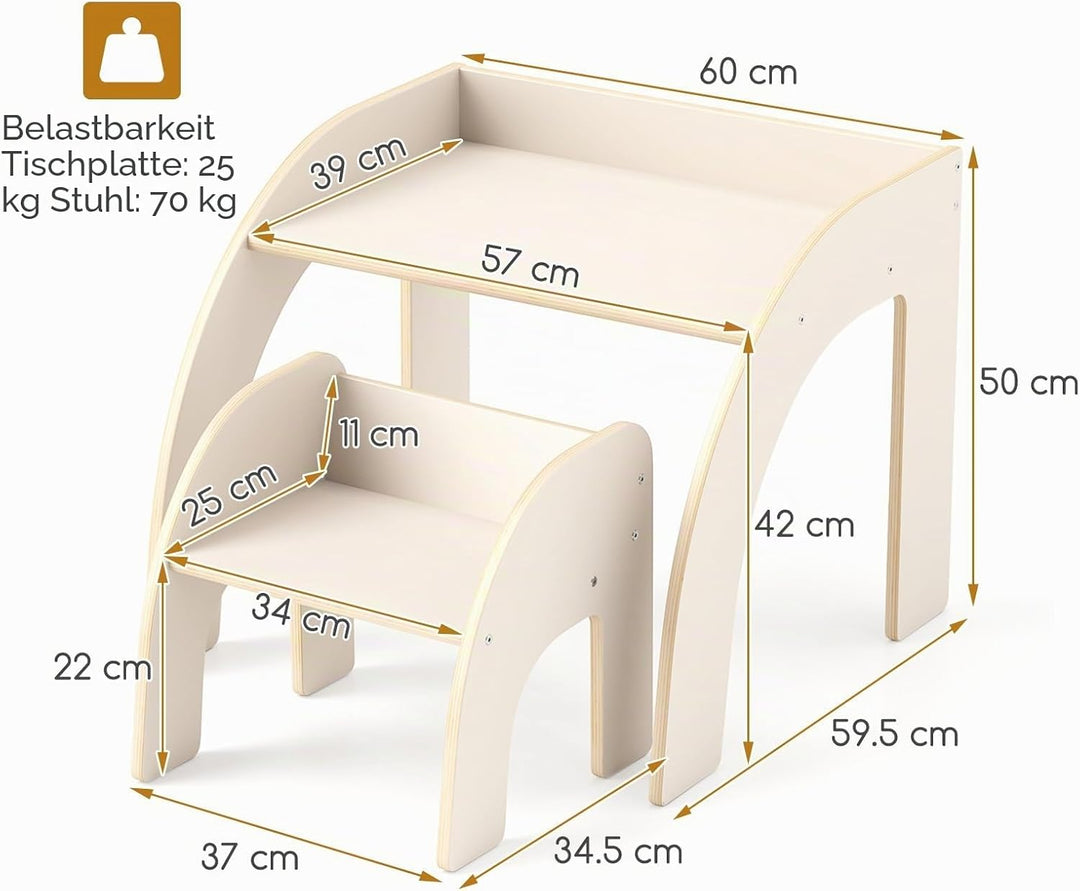LIFEZEAL Kindertisch Set Holz, Kleiner Schreibtisch mit Stuhl für Kinder, Multifunktionaler Kinderle