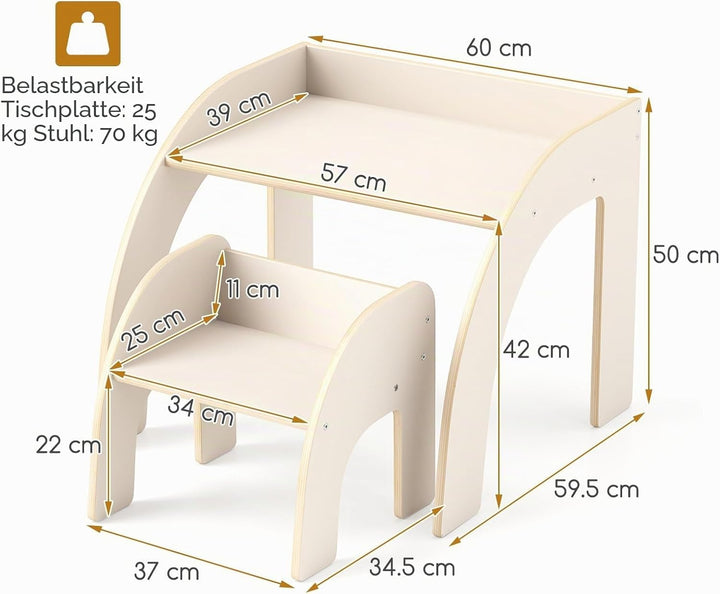 LIFEZEAL Kindertisch Set Holz, Kleiner Schreibtisch mit Stuhl für Kinder, Multifunktionaler Kinderle